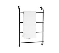 (Default) Black Over The Door Towel Rail, 4 Tier Towel Rack, Hanging Metal Towel Rack Holder with 4 Bars, Over Door or Wall Mounted, Bathroom Towel Rack