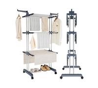(Default) Clothes Drying Rack 4 Tier Adjustable Rolling Laundry Hanger with Foldable Wings Large Stainless Steel Garment Dryer with Casters for Outdoor Indoor
