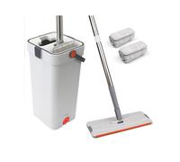 (Default) Crystals 360 Flat Mop and Bucket Set with Squeeze Dry | Microfiber Floor Cleaner with 2 Refill Pads