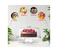 (Default) Crystals 6 in 1 Multi Functional Cake Stand & Dome Plastic Cover Salad Bowl Kitchen Containers Utensils - Modern Design - Indoor