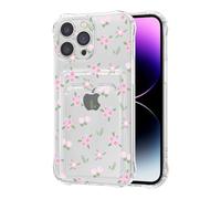 DEFBSC Case for iPhone 13 Pro Max, Transparent Back Card Holder Case, Floral Flower Pattern Print Design for Women Girl Soft Clear TPU Shockproof Protective Phone Case - Small Flower