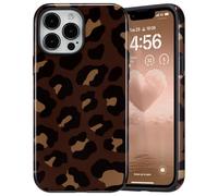 DEFBSC Case for iPhone 14 Pro, Cute Brown Leopard Print Aesthetic Trendy Pattern for Women Girls Slim Durable Bumper Shockproof Hybrid Hard Back Phone Cover, Leopard/Glossy