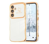 DEFBSC Case for Samsung Galaxy A14 4G/5G, Curly Wave Shape Plating Frame Cute Love Heart Cover for Girls Women, Full Camera Lens Protection Soft Durable TPU Shockproof Case - White