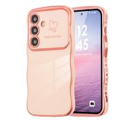 DEFBSC Case for Samsung Galaxy A15 4G/5G, Curly Wave Shape Plating Frame Cute Love Heart Cover for Girls Women, Full Camera Lens Protection Soft Durable TPU Shockproof Case - Pink