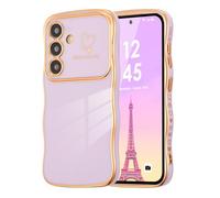 DEFBSC Case for Samsung Galaxy A16 4G/5G, Curly Wave Shape Plating Frame Cute Love Heart Cover for Girls Women, Full Camera Lens Protection Soft Durable TPU Shockproof Case - Light Purple