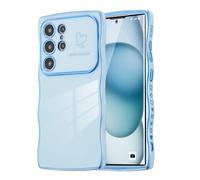 DEFBSC Case for Samsung Galaxy S22 Ultra, Curly Wave Shape Plating Frame Cute Love Heart Cover for Girls Women, Full Camera Lens Protection Soft Durable TPU Shockproof Case - Blue