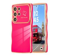 DEFBSC Case for Samsung Galaxy S23 Ultra, Curly Wave Shape Plating Frame Cute Love Heart Cover for Girls Women, Full Camera Lens Protection Soft Durable TPU Shockproof Case - Rose Red