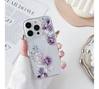 DEFBSC Compatible with iPhone 14 Pro Max Case, Clear Floral Flower Pattern Print Design for Girls Women Flexible Shockproof Soft TPU Bumper Protective Flower Phone Case - Purple Peony