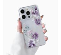 DEFBSC Compatible with iPhone 16 Pro Case, Clear Floral Flower Pattern Print Design for Girls Women Flexible Shockproof Soft TPU Bumper Protective Phone Case - Purple Peony