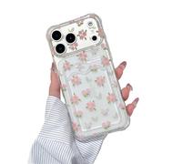 DEFBSC Compatible with iPhone 17 Pro Max, Transparent Back Card Holder Phone Case, Ultra Slim Soft TPU Shockproof Clear Case with Card Slot for Back of Phone, Floral Pattern Design, Small Flower