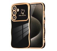 DEFBSC for Samsung Galaxy A14 4G/5G Case Cute Wavy Plating,Black | Curly Wave Shape Frame Cute Love Heart Cover for Girls Women, Full Camera Lens Protection Soft Durable TPU Shockproof Case