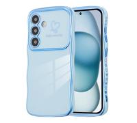 DEFBSC for Samsung Galaxy A15 4G/5G Case Cute Wavy Plating,Blue | Curly Wave Shape Frame Cute Love Heart Cover for Girls Women, Full Camera Lens Protection Soft Durable TPU Shockproof Case