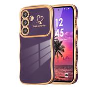 DEFBSC for Samsung Galaxy A15 4G/5G Case Cute Wavy Plating,Dark Purple | Curly Wave Shape Frame Cute Love Heart Cover for Girls Women, Full Camera Lens Protection Soft Durable TPU Shockproof Case