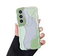 DEFBSC for Samsung Galaxy S24 5G Case, Cute Clear Wavy Curly Shape Colour Mix Aesthetic Design Durable Shockproof Full Camera Protection Wave Frame Phone Cover for Girls Women, Green