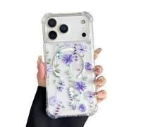 DEFBSC Magnetic Case for iPhone 17 Pro Max [Compatible with Magsafe], Clear Floral Flower Print Design Flexible Acrylic Bumper Protective Shockproof Case for iPhone 17 Pro Max - Purple Cosmos