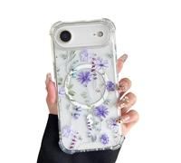 DEFBSC Magnetic Case for iPhone Air [Compatible with Magsafe], Clear Floral Flower Print Design Flexible Acrylic Bumper Protective Shockproof Case for iPhone Air - Purple Cosmos