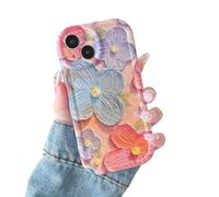 DEFBSC Soft Case for iPhone 15, Colorful Retro Oil Painting Flower Laser Glossy Cute Exquisite Floral for Girls Women Sparkly Slim TPU Shockproof Protective Cover - Orange