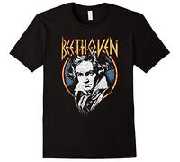 Defen Heavy Metal Beethoven T-Shirt Black Graphic Unisex Tee Shirt L