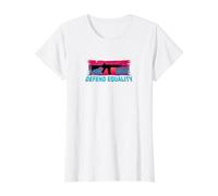 Defend Equality Rifle Retro Synthwave Sunset LGBTQ Value Graphic T-Shirt, Women, White, M