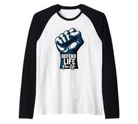 Defend Life Pro-Life Raised Fist Unborn Baby Fetus Pro Life Raglan Baseball Tee