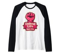 Defend Life Pro-Life Womens Raised Fist Unborn Pro Life Raglan Baseball Tee