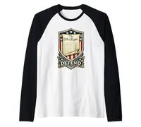 Defend The Bill of Rights Patriotic Shield Protest Raglan Baseball Tee