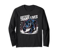 Defend Trans Lives - Vintage Black Panther & Floral Design Long Sleeve T-Shirt