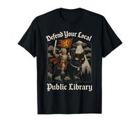 Defend Your Local Library Knight Crusader Cat UFO Artwork T-Shirt