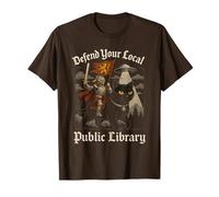 Defend Your Local Library Knight Crusader Cat UFO Artwork T-Shirt