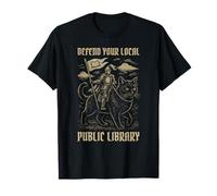 Defend Your Local Public Library Cat Knight - Funny Medieval T-Shirt
