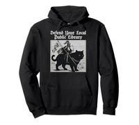 Defend Your Local Public Library Cat Knight Pullover Hoodie
