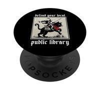 Defend Your Local Public Library Cat Knight Reader Men Women PopSockets Adhesive PopGrip