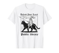 Defend Your Local Public Library Funny Knight Black Cat T-Shirt