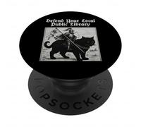 Defend Your Local Public Library Knight Funny Cat PopSockets Adhesive PopGrip