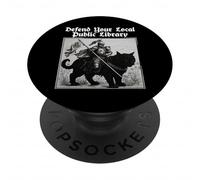 Defend Your Local Public Library Knight Funny Cat PopSockets Adhesive PopGrip