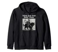 Defend Your Local Public Library Knight Funny Cat Zip Hoodie