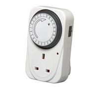 Defender 24 Hour Segment Timer Plug Socket - Programmable Mechanical Timer Switch for Home & Office - Energy Saving 240V 3 Pin Plug-In Time Controller - Ideal for Christmas Lights