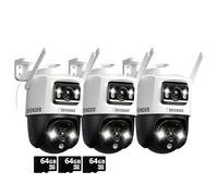 Defender AI Powered Guard Pro 3K Plus Dual Lens PTZ WiFi 6/Bluetooth Security Camera, Plug-in Power Cameras for Home Security, AI Human/Vehicle Detection, 3 x 64 GB SD Card, Mobile App 3 Pack