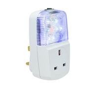 Defender Fake TV Light Simulator LED with Pass Through Socket - Plug-in Home Security Device - 4 Modes Includes Timer & Dusk Till Dawn Sensor - Anti Burglar & Intruder Deterrent - Simulated TV Lamp