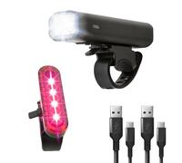 Defender Lumos USB Pro Bike Light Set - 150 Lumen IP54 Waterproof LED - Easy Mount Set Cycling Front & Rear Light - USB Rechargeable Bicycle Lights - Headlight Mountain Bike Light