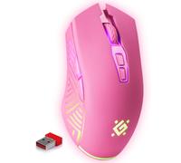 Defender® Pandora Wireless Gaming Mouse - Silent Clicks - 5 Programmable Buttons - RGB Lighting (On/Off) - Up to 120 Hours Battery Life - Wireless Gamer Mouse for PC, Mac, Laptop, Pink