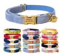 Defgeph Personalized Cat Necklace Engraved Name and Bell, Personalized Velvet Necklaces for Puppy Kittens (S(6"-10",Sky Blue)
