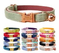 Defgeph Personalized Cat Necklace with Engraved Name and Bell, Personalized Velvet Collars for Puppy Kittens (S(6"-10"),Mint Green)