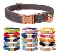 Defgeph Personalized Cat Necklace with Engraved Name and Bell, Personalized Velvet Collars for Puppy Kittens (L(8"-13"),Gray)