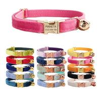 Defgeph Personalized Cat Necklace with Engraved Name and Bell, Personalized Velvet Collars for Puppy Kittens (Rose Red, S (6"-10")