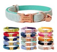 Defgeph Personalized Cat Necklace with Engraved Name and Bell, Personalized Velvet Collars for Puppy Kittens (S(6"-10"),Aqua Blue)