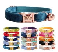 Defgeph Personalized Cat Necklace with Engraved Name and Bell, Personalized Velvet Collars for Puppy Kittens (L(8"-13"),Green)