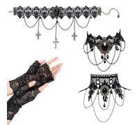 DEFGNOP 3 PCS Choker Necklace, with a pair of lace gloves，Lace Necklace, Gothic Lace Choker Necklace, Black Tattoo Necklace Jewelry for Women, Girls, Halloween, Party, Cosplay, Steampunk Vampire