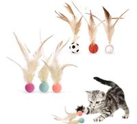 DEFGNOP Cat Toy Set, Chicken Feather Rubber Bouncy Ball 6 Piece Set, Feathers Throwing Cat Toy Self-Employment, Safe and Non-Electric Pet Toy that Relieves Boredom