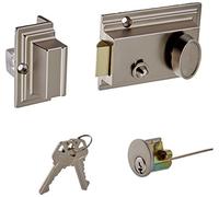 Defiant 1-3/8 in. x 2-3/8 in. Single Cylinder Satin Nickel Deadlatch Lock
